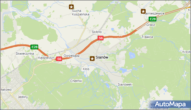 mapa Sianów, Sianów na mapie Targeo
