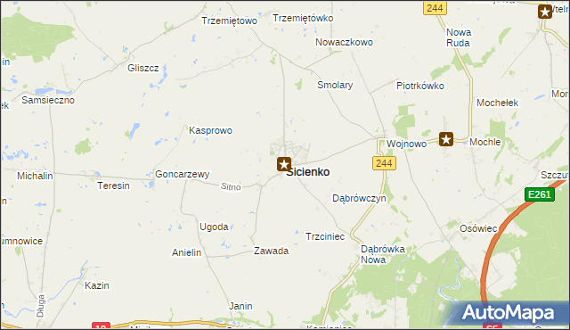mapa Sicienko powiat bydgoski, Sicienko powiat bydgoski na mapie Targeo