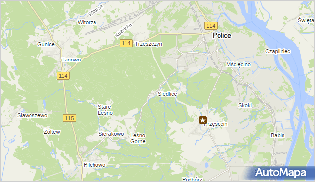 mapa Siedlice gmina Police, Siedlice gmina Police na mapie Targeo