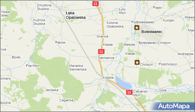 mapa Siemianice gmina Łęka Opatowska, Siemianice gmina Łęka Opatowska na mapie Targeo
