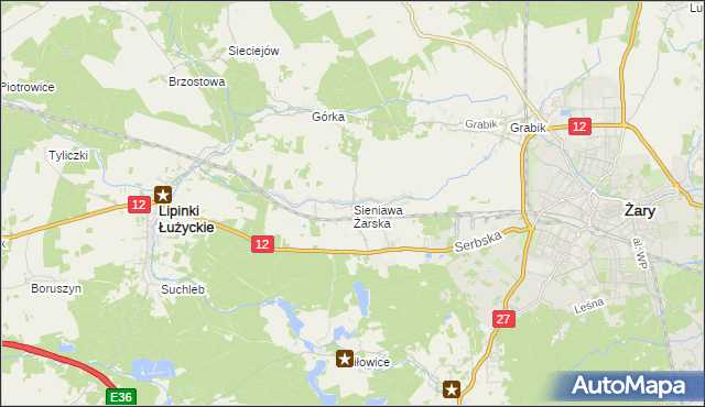 mapa Sieniawa Żarska, Sieniawa Żarska na mapie Targeo