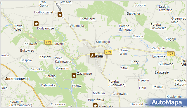 mapa Skała powiat krakowski, Skała powiat krakowski na mapie Targeo