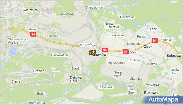 mapa Sławków powiat będziński, Sławków powiat będziński na mapie Targeo