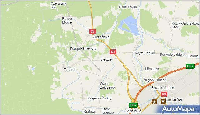 mapa Śledzie gmina Zambrów, Śledzie gmina Zambrów na mapie Targeo