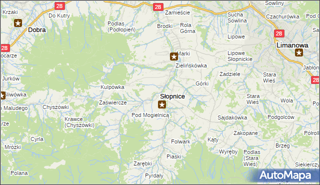 mapa Słopnice, Słopnice na mapie Targeo