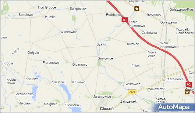 mapa Śmiłowice gmina Choceń, Śmiłowice gmina Choceń na mapie Targeo