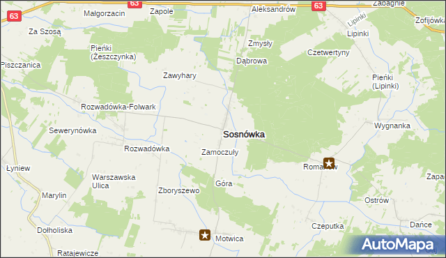mapa Sosnówka powiat bialski, Sosnówka powiat bialski na mapie Targeo