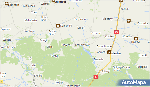 mapa Stanisławów gmina Mokrsko, Stanisławów gmina Mokrsko na mapie Targeo