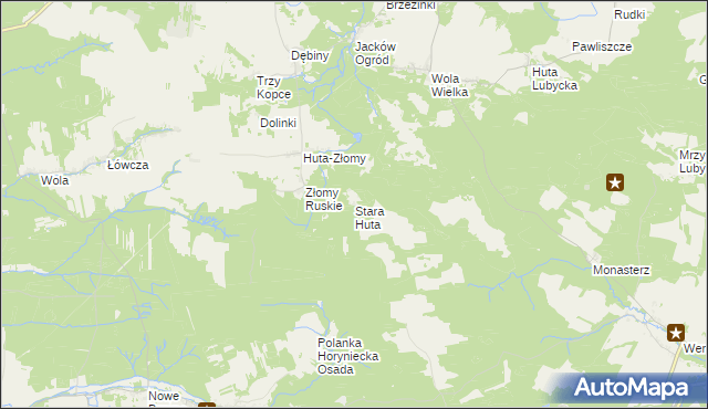 mapa Stara Huta gmina Narol, Stara Huta gmina Narol na mapie Targeo