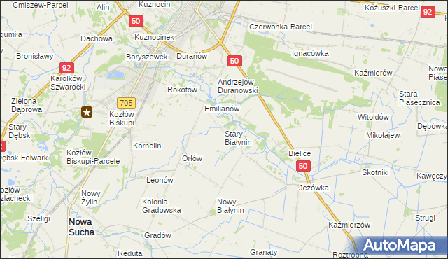 mapa Stary Białynin, Stary Białynin na mapie Targeo