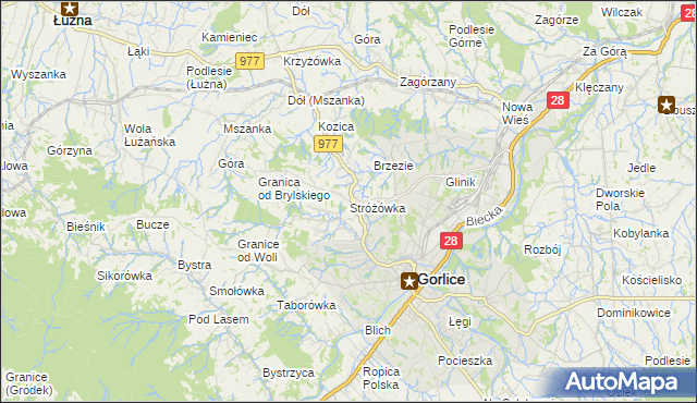 mapa Stróżówka, Stróżówka na mapie Targeo