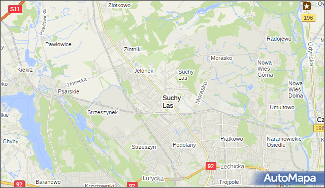 mapa Suchy Las powiat poznański, Suchy Las powiat poznański na mapie Targeo