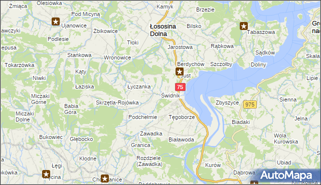 mapa Świdnik gmina Łososina Dolna, Świdnik gmina Łososina Dolna na mapie Targeo