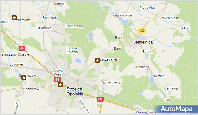 mapa Szczepanek gmina Strzelce Opolskie, Szczepanek gmina Strzelce Opolskie na mapie Targeo