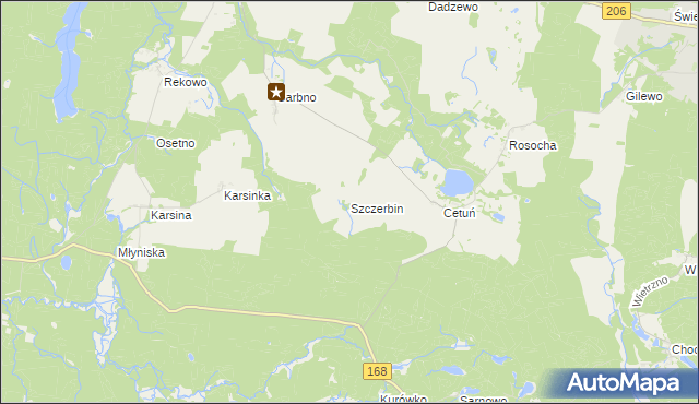 mapa Szczerbin gmina Polanów, Szczerbin gmina Polanów na mapie Targeo