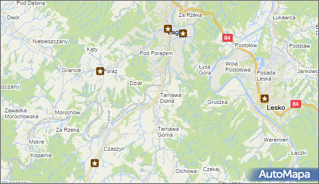 mapa Tarnawa Dolna gmina Zagórz, Tarnawa Dolna gmina Zagórz na mapie Targeo