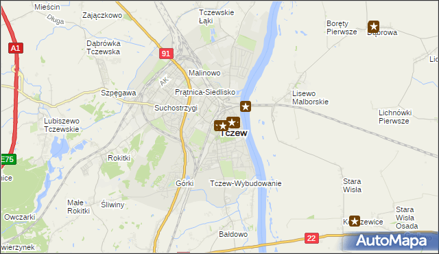 mapa Tczew, Tczew na mapie Targeo