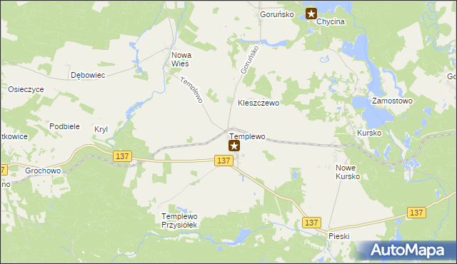 mapa Templewo, Templewo na mapie Targeo