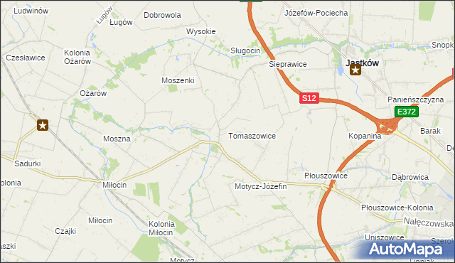 mapa Tomaszowice gmina Jastków, Tomaszowice gmina Jastków na mapie Targeo