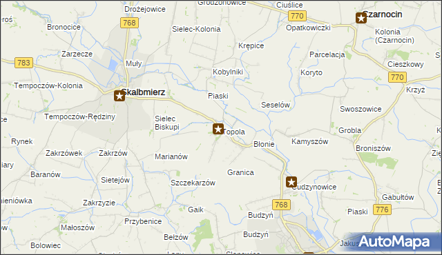 mapa Topola gmina Skalbmierz, Topola gmina Skalbmierz na mapie Targeo