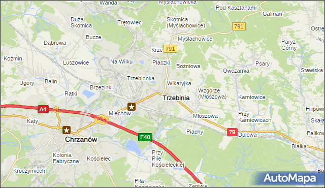 mapa Trzebinia powiat chrzanowski, Trzebinia powiat chrzanowski na mapie Targeo