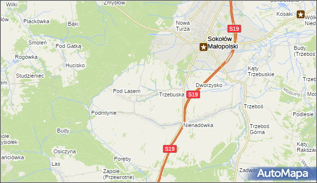 mapa Trzebuska, Trzebuska na mapie Targeo