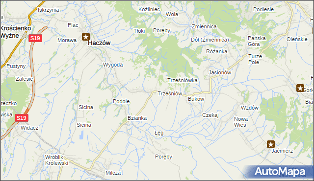 mapa Trześniów gmina Haczów, Trześniów gmina Haczów na mapie Targeo