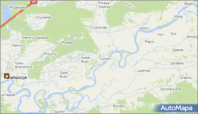 mapa Tuchlin gmina Brańszczyk, Tuchlin gmina Brańszczyk na mapie Targeo