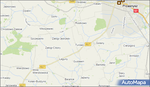 mapa Turowo gmina Czernice Borowe, Turowo gmina Czernice Borowe na mapie Targeo