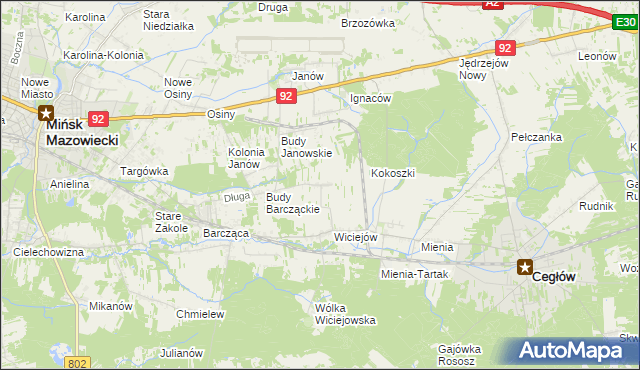 mapa Tyborów gmina Cegłów, Tyborów gmina Cegłów na mapie Targeo