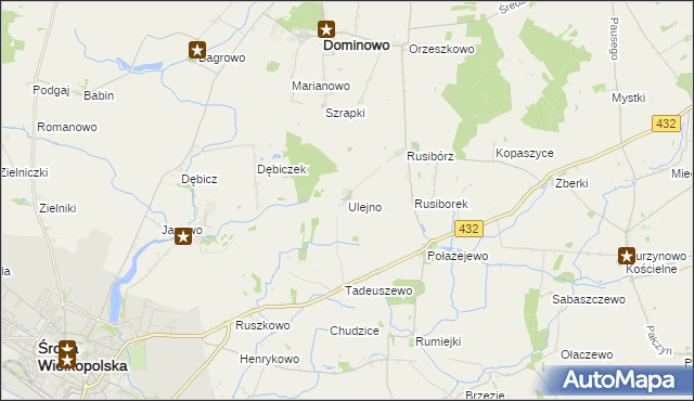mapa Ulejno gmina Środa Wielkopolska, Ulejno gmina Środa Wielkopolska na mapie Targeo