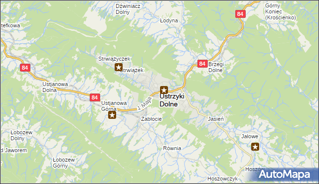 mapa Ustrzyki Dolne, Ustrzyki Dolne na mapie Targeo
