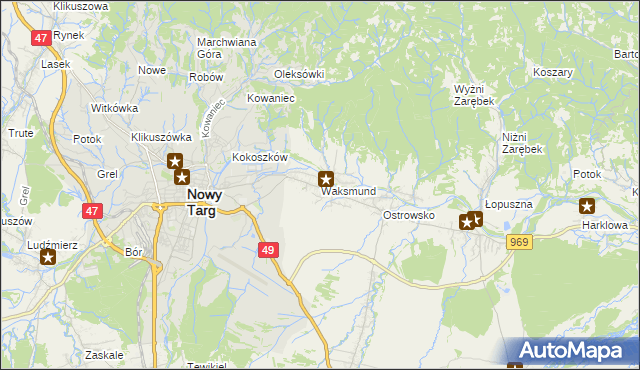 mapa Waksmund, Waksmund na mapie Targeo