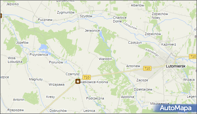 mapa Wandzin gmina Wodzierady, Wandzin gmina Wodzierady na mapie Targeo