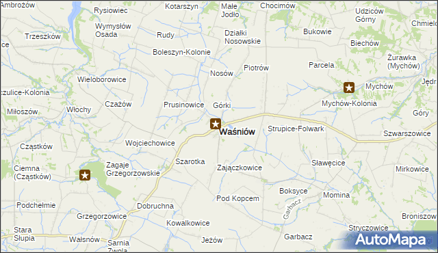 mapa Waśniów, Waśniów na mapie Targeo