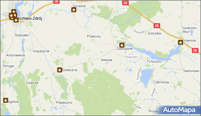 mapa Wesoła gmina Trzcińsko-Zdrój, Wesoła gmina Trzcińsko-Zdrój na mapie Targeo
