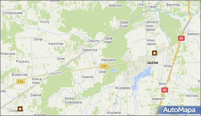 mapa Wężówka gmina Jadów, Wężówka gmina Jadów na mapie Targeo