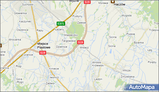 mapa Widacz gmina Miejsce Piastowe, Widacz gmina Miejsce Piastowe na mapie Targeo