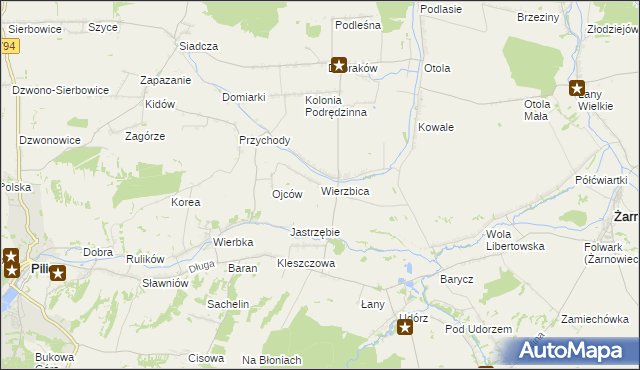 mapa Wierzbica gmina Pilica, Wierzbica gmina Pilica na mapie Targeo