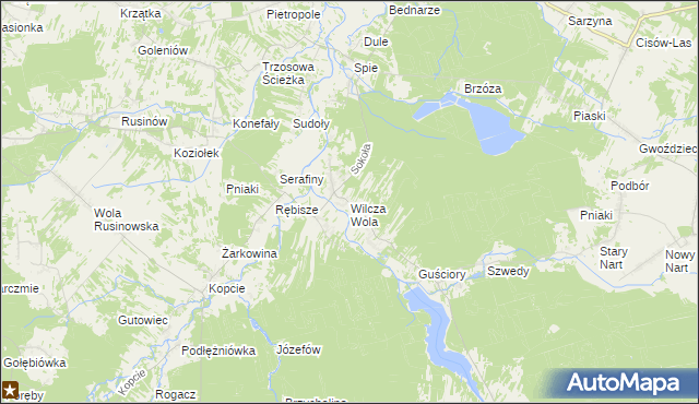 mapa Wilcza Wola gmina Dzikowiec, Wilcza Wola gmina Dzikowiec na mapie Targeo