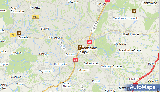 mapa Wodzisławia Śląskiego, Wodzisław Śląski na mapie Targeo