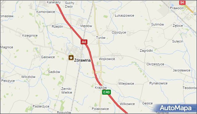 mapa Wojkowice gmina Żórawina, Wojkowice gmina Żórawina na mapie Targeo