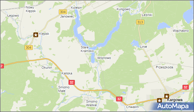 mapa Wojnowo gmina Kargowa, Wojnowo gmina Kargowa na mapie Targeo