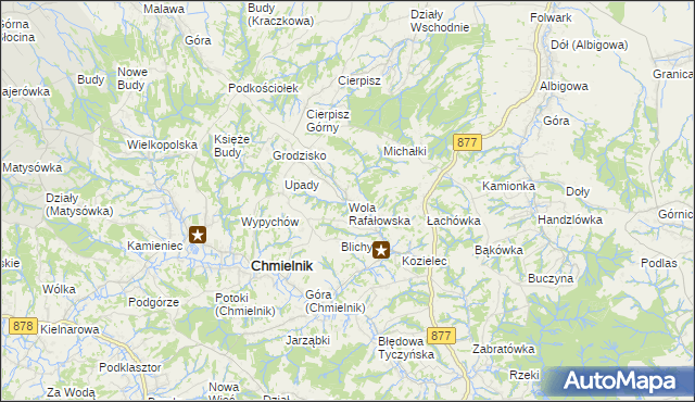 mapa Wola Rafałowska gmina Chmielnik, Wola Rafałowska gmina Chmielnik na mapie Targeo