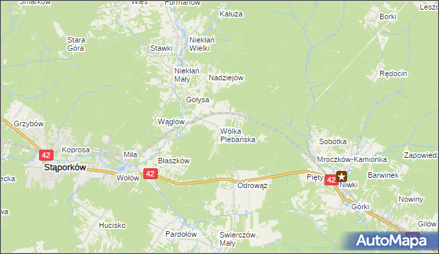 mapa Wólka Plebańska gmina Stąporków, Wólka Plebańska gmina Stąporków na mapie Targeo