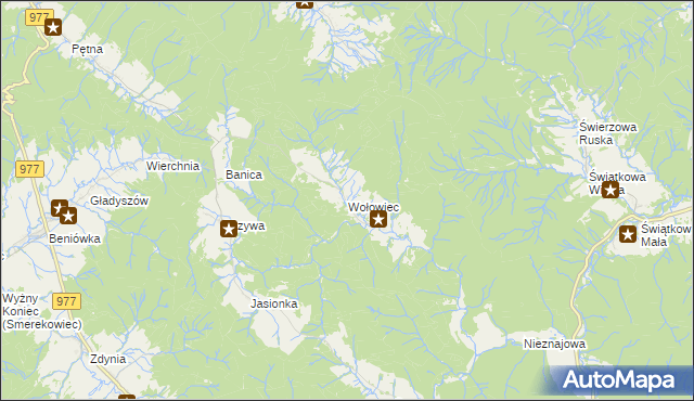 mapa Wołowiec gmina Sękowa, Wołowiec gmina Sękowa na mapie Targeo