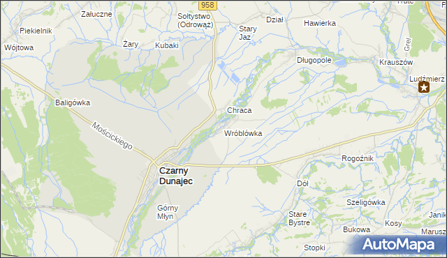 mapa Wróblówka gmina Czarny Dunajec, Wróblówka gmina Czarny Dunajec na mapie Targeo