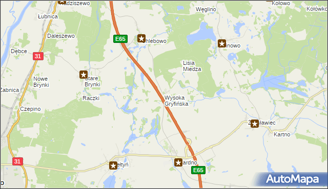 mapa Wysoka Gryfińska, Wysoka Gryfińska na mapie Targeo