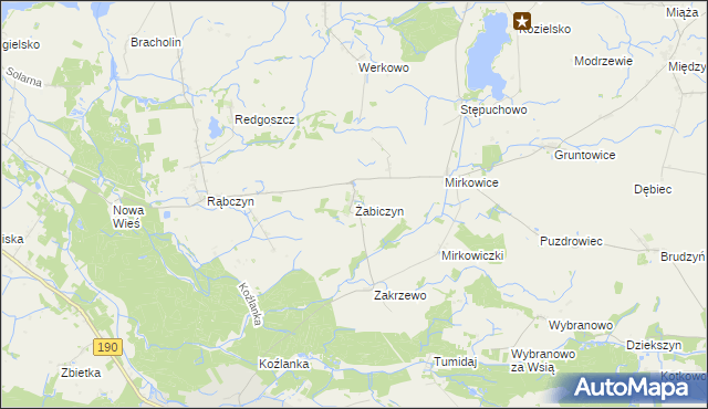 mapa Żabiczyn gmina Mieścisko, Żabiczyn gmina Mieścisko na mapie Targeo
