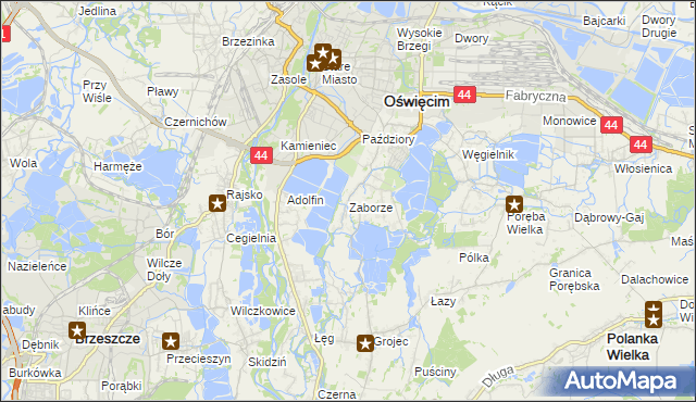 mapa Zaborze gmina Oświęcim, Zaborze gmina Oświęcim na mapie Targeo
